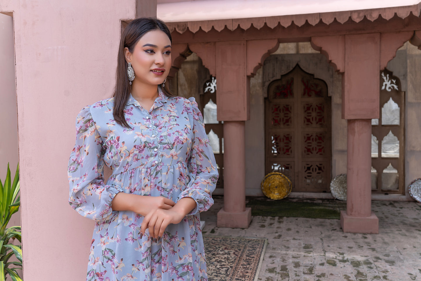Sky Blue Floral chiffon Maxi Dress