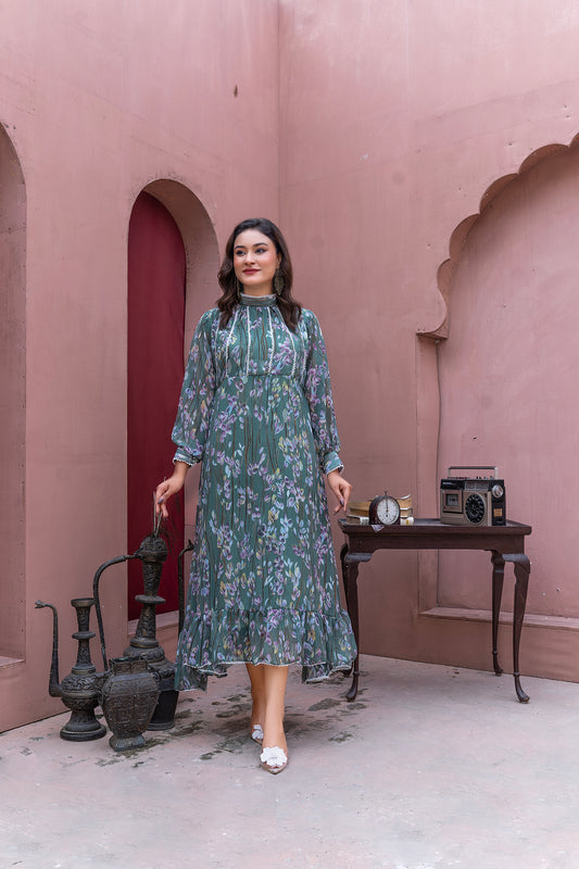 Emerald Paisley chiffon Maxi Dress