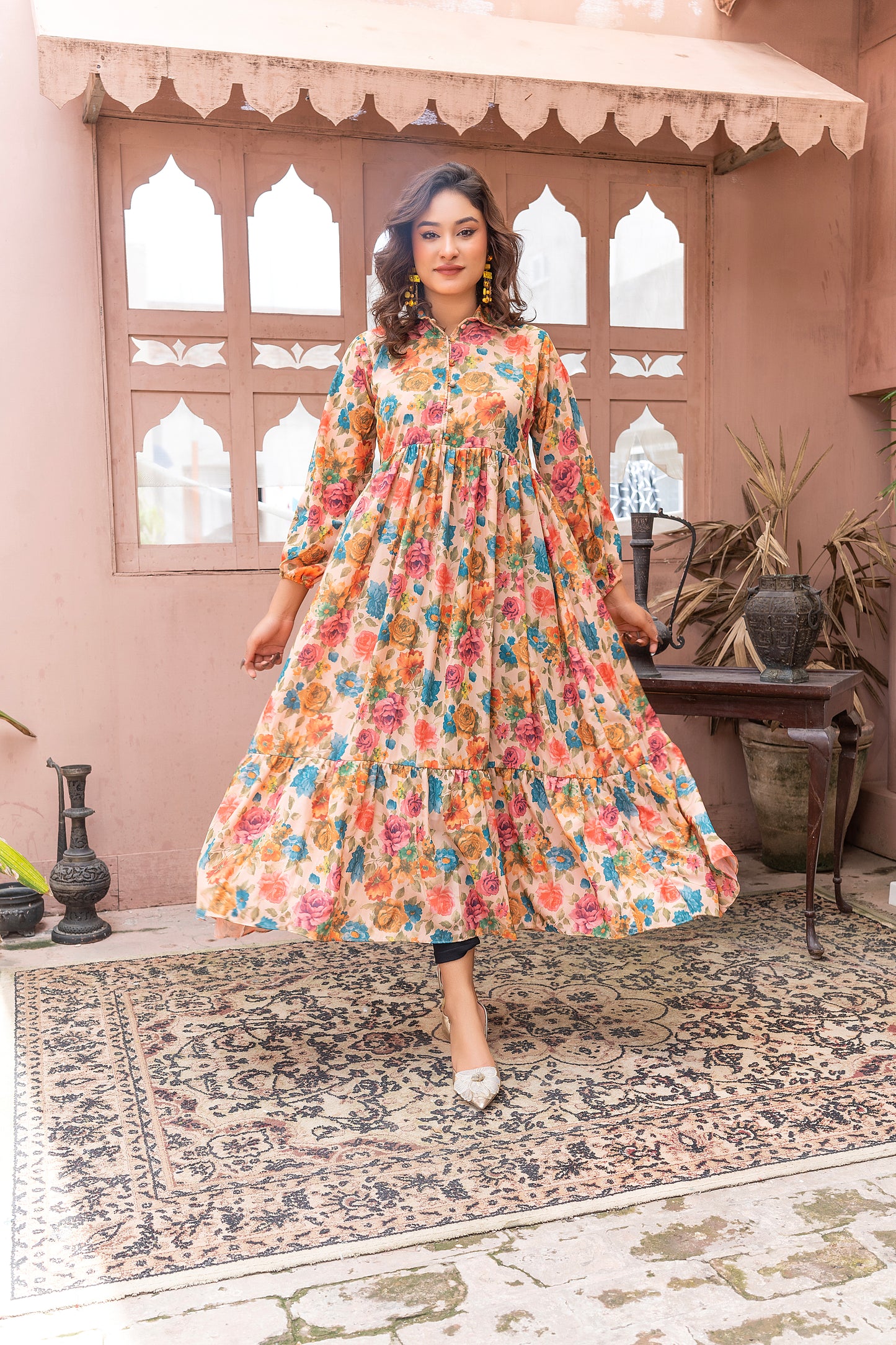 Vibrant Multi Floral Silk Grip  Maxi Dress