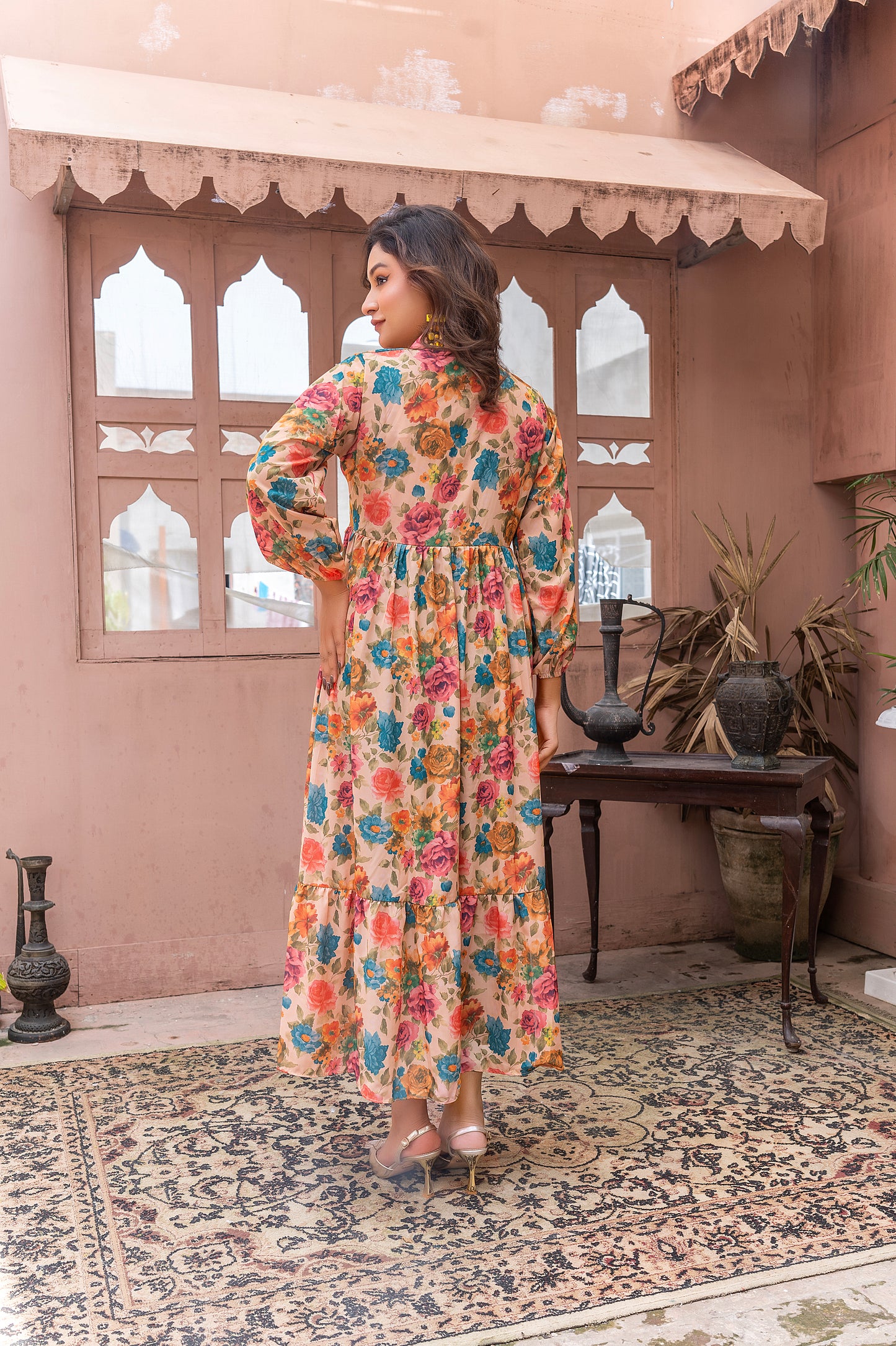 Vibrant Multi Floral Silk Grip  Maxi Dress