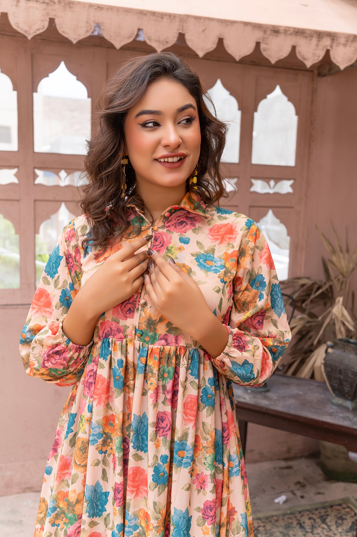 Vibrant Multi Floral Silk Grip  Maxi Dress
