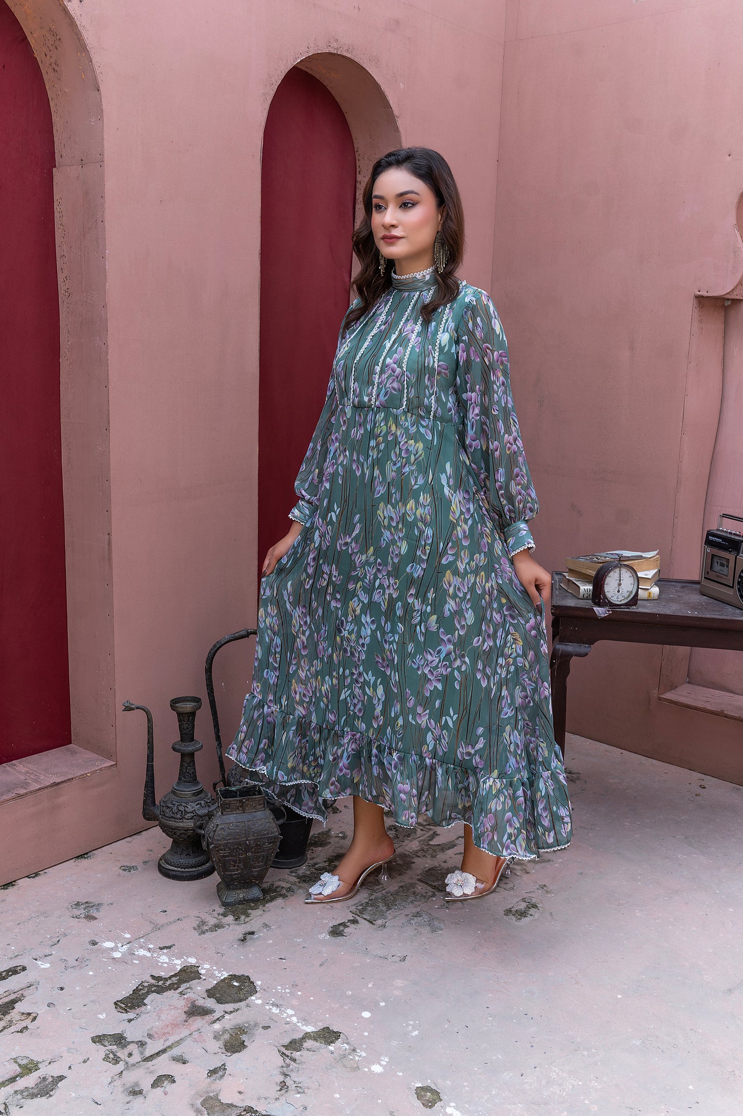 Emerald Paisley chiffon Maxi Dress