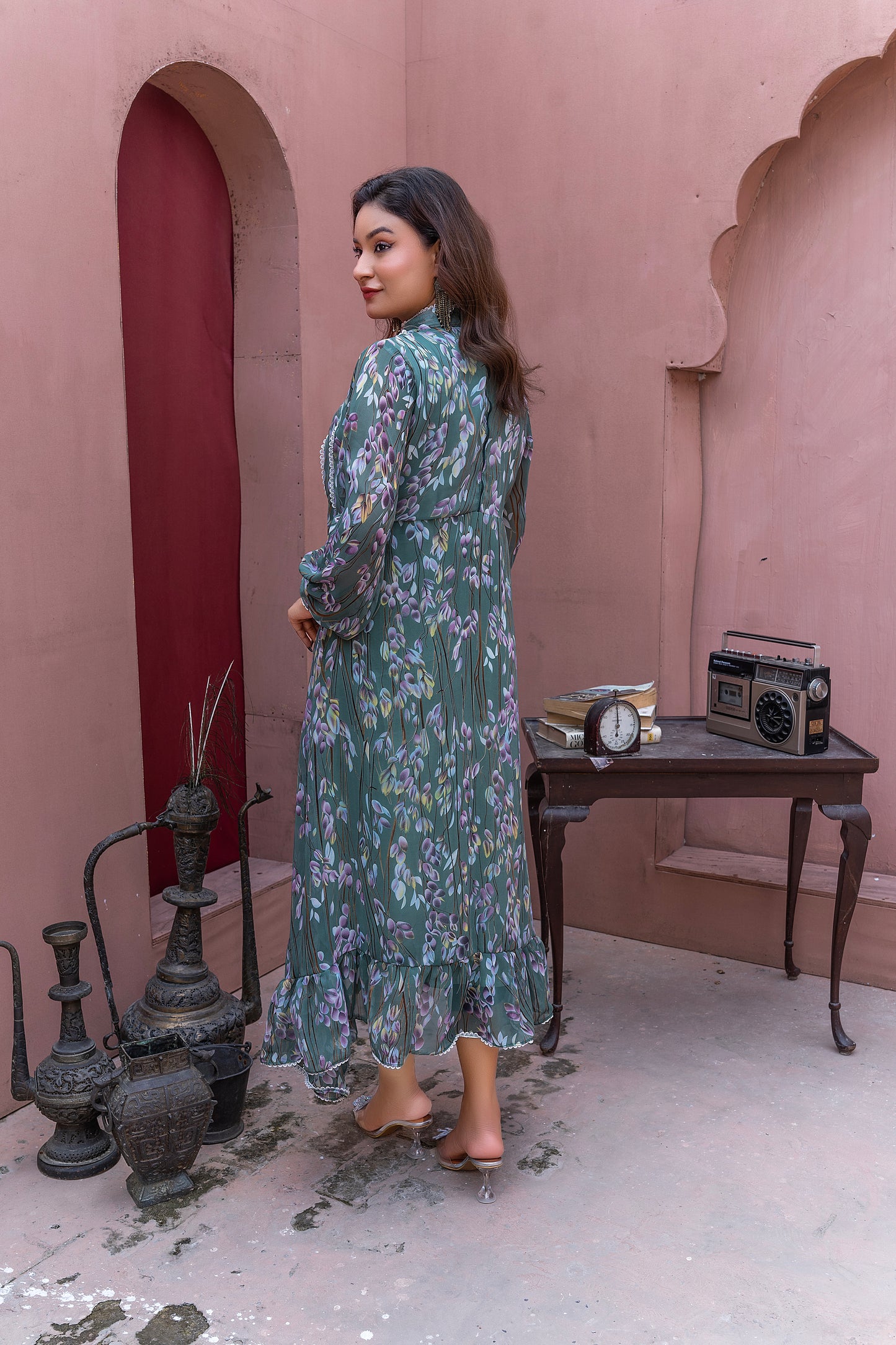 Emerald Paisley chiffon Maxi Dress