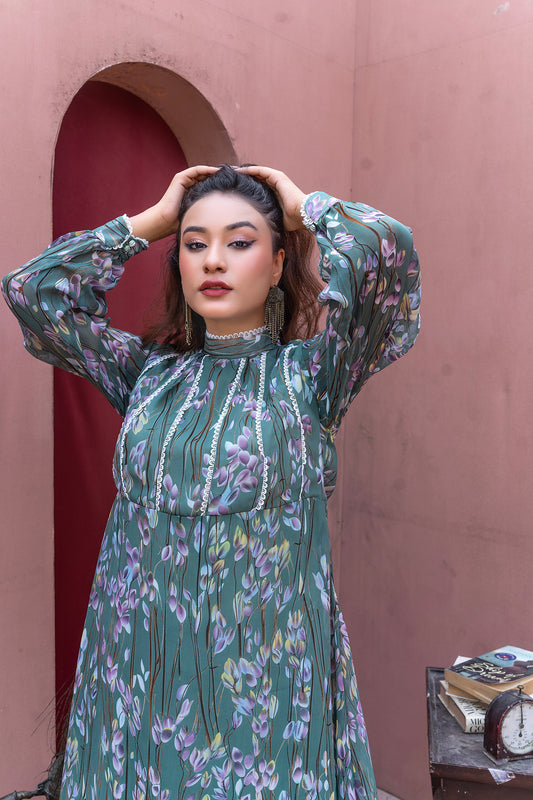 Emerald Paisley chiffon Maxi Dress